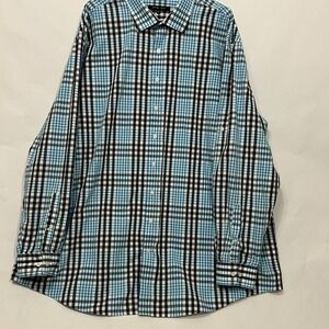 SYNRGY Button Long Sleeve Plaid Shirt Blue Black Gray Men Size 4XL-Tall